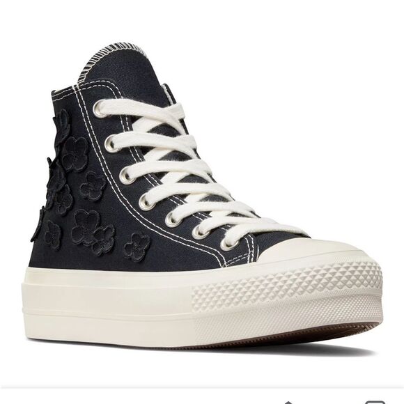 Converse Women Sneaker CTAS 3D Floral Black White Platform High-Top Black size 8 - Picture 3 of 10